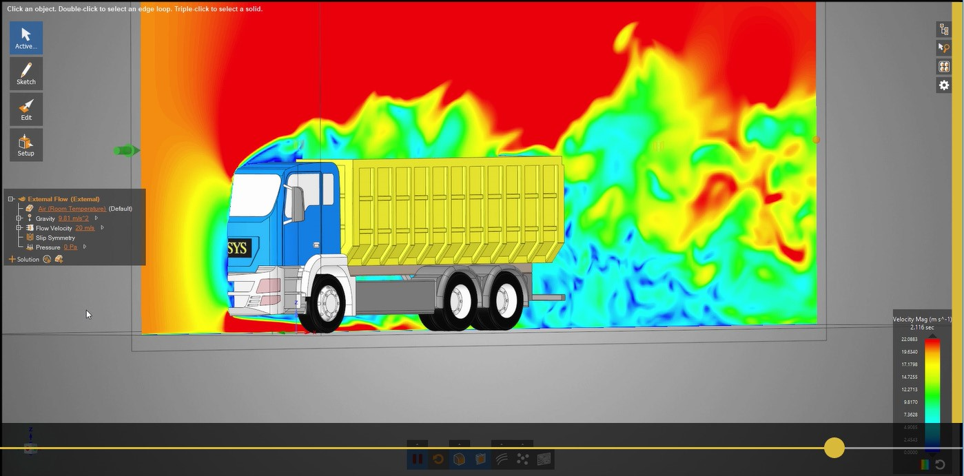 Screen capture showing a close-up view of the truck model in the Ansys Discovery Live app
