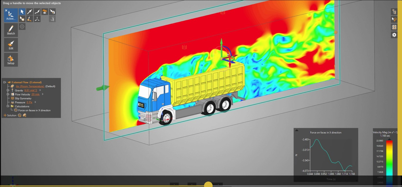 Screen capture showing the truck model in the Ansys Discovery Live app