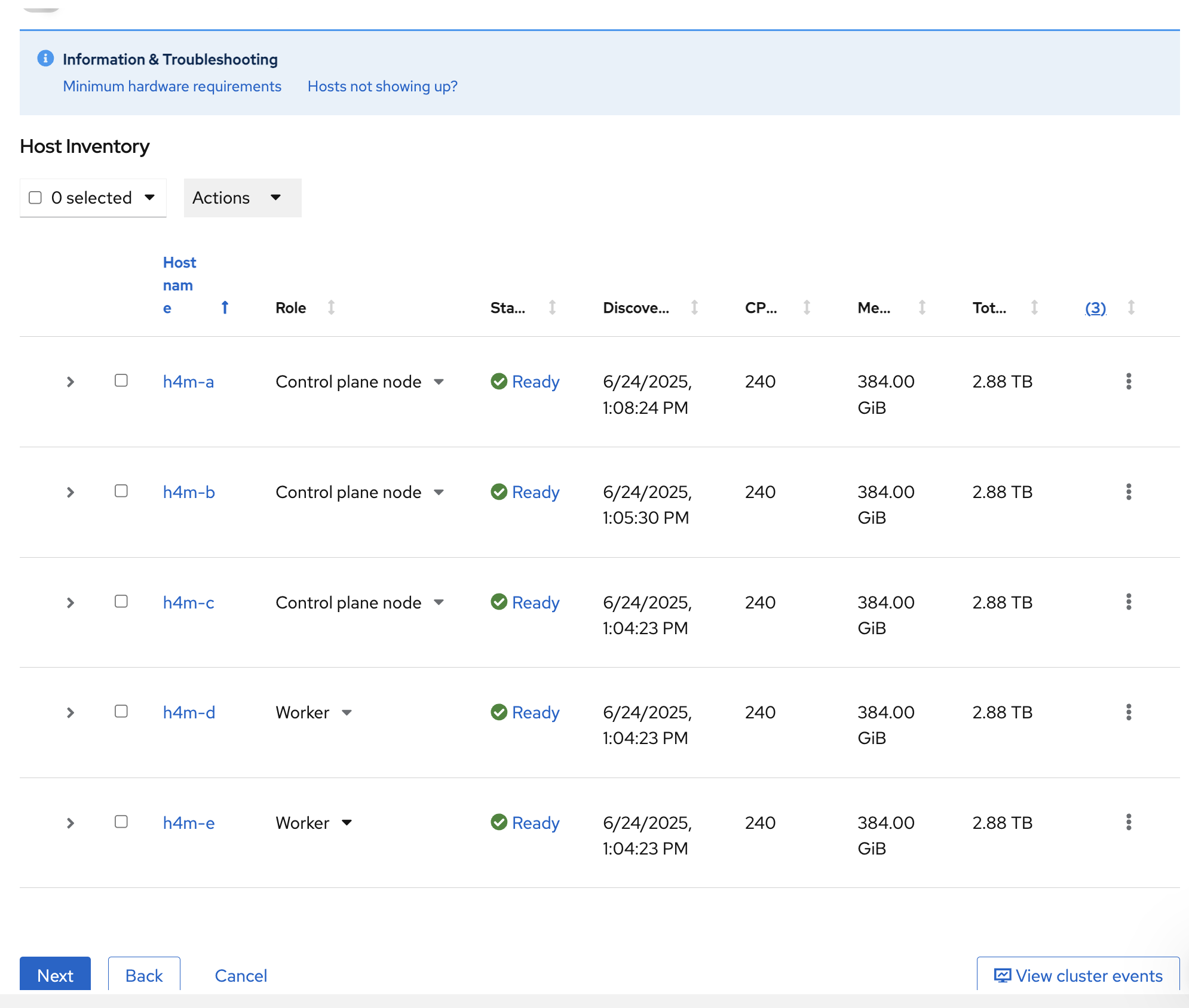 picture of assigned roles on host discovery window
