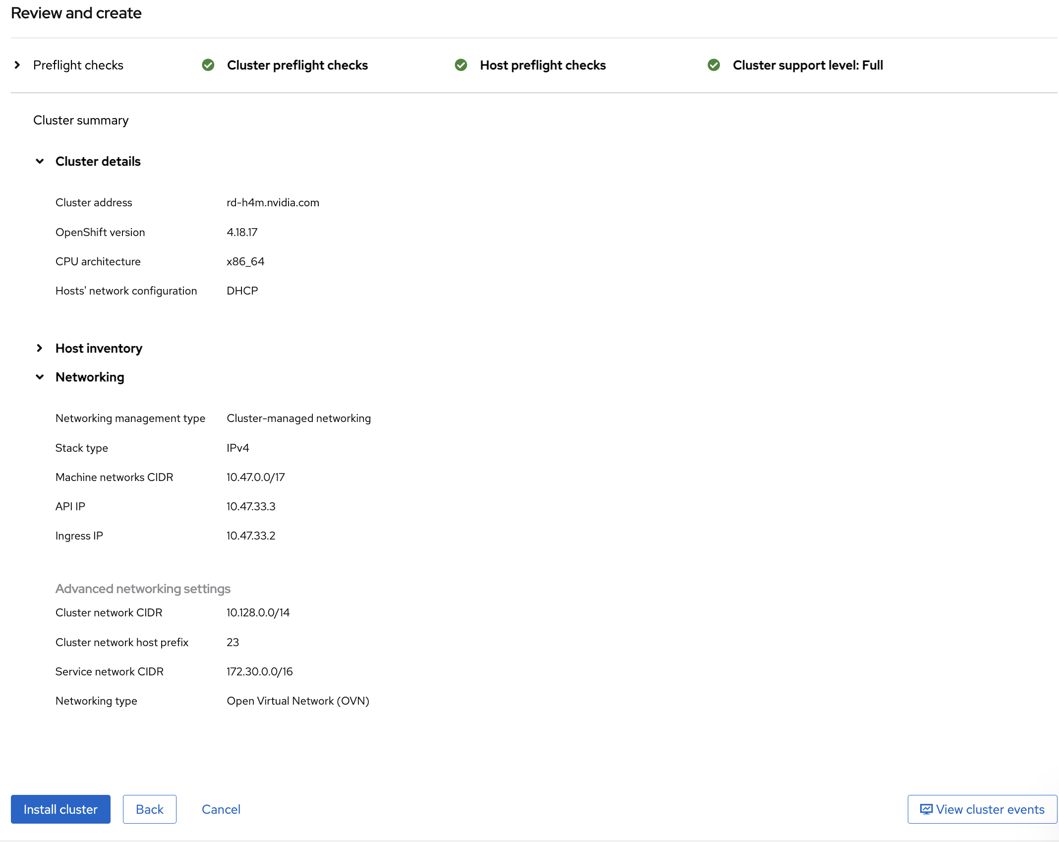 picture of install summary for review