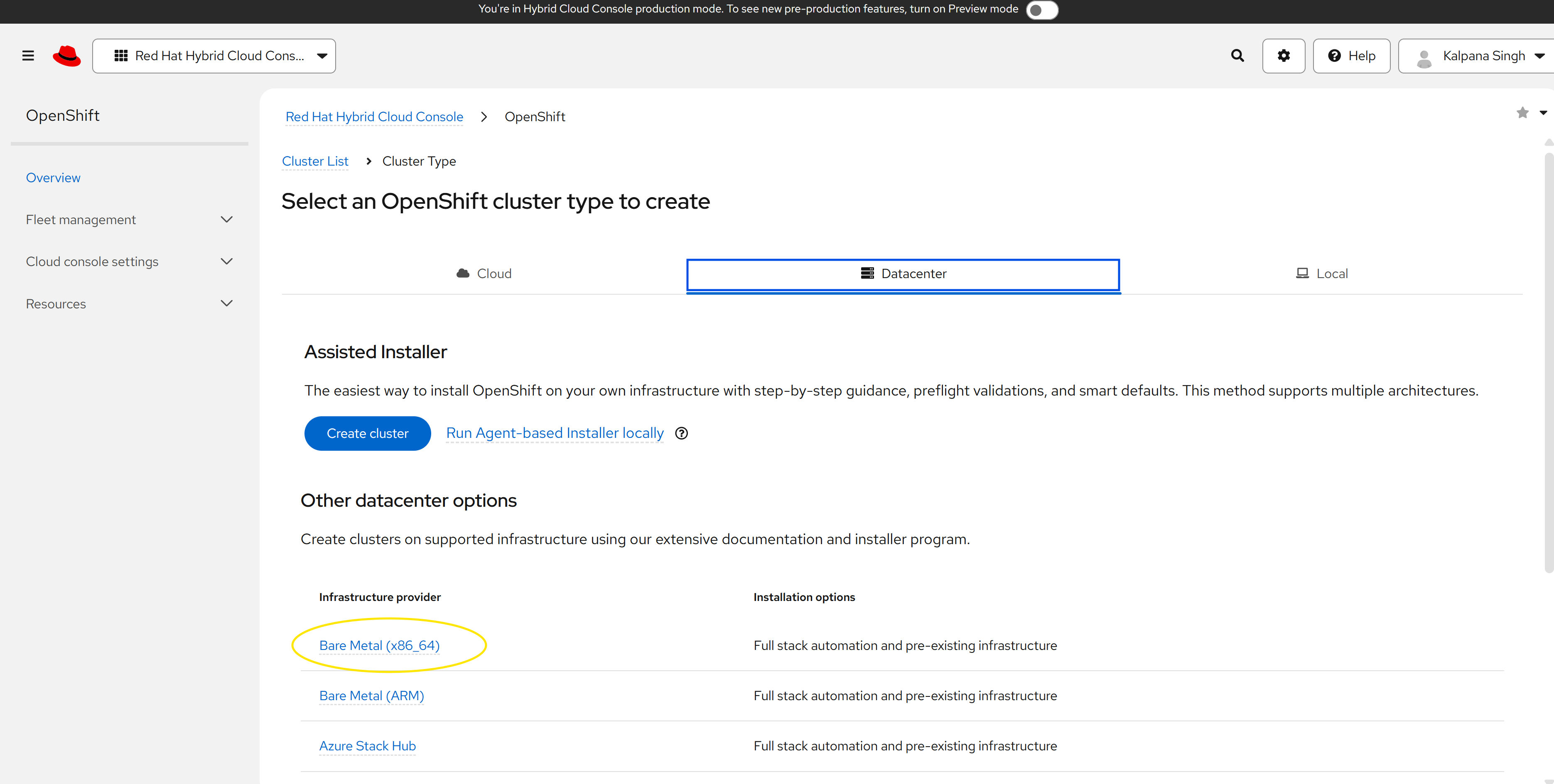 picture of the datacenter types for OpenShift