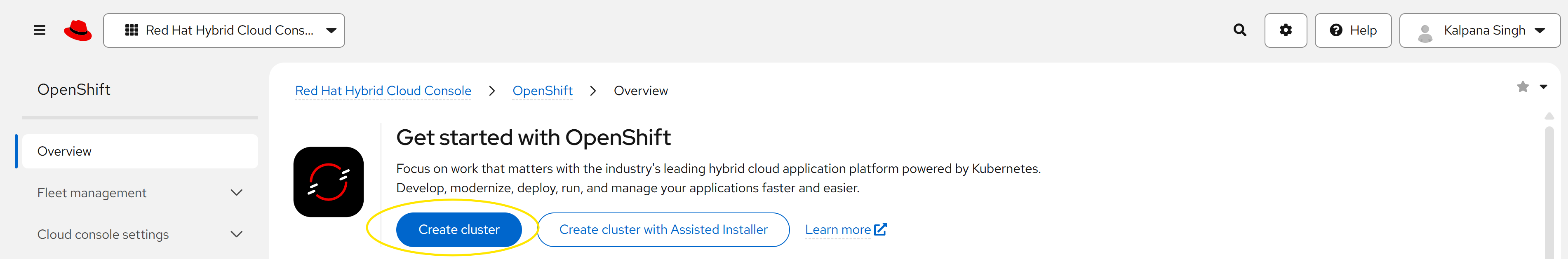 picture of the Create Cluster button