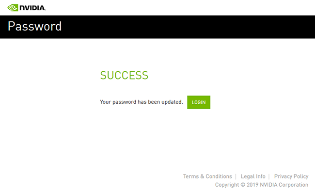 New password confirmation screen.