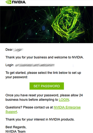 Registration confirmation email with instructions       for setting your password.