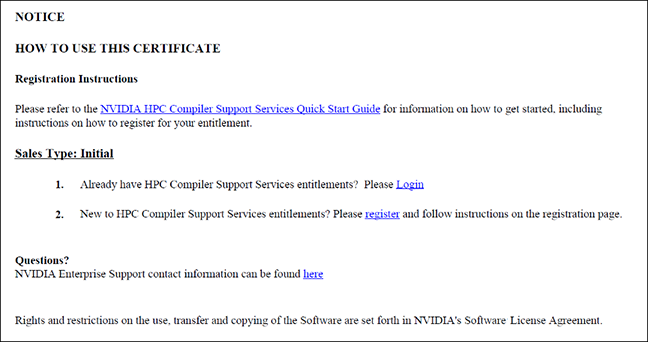 Instructions on how to use the HPC Compilers Support Services        enrollment certificate.