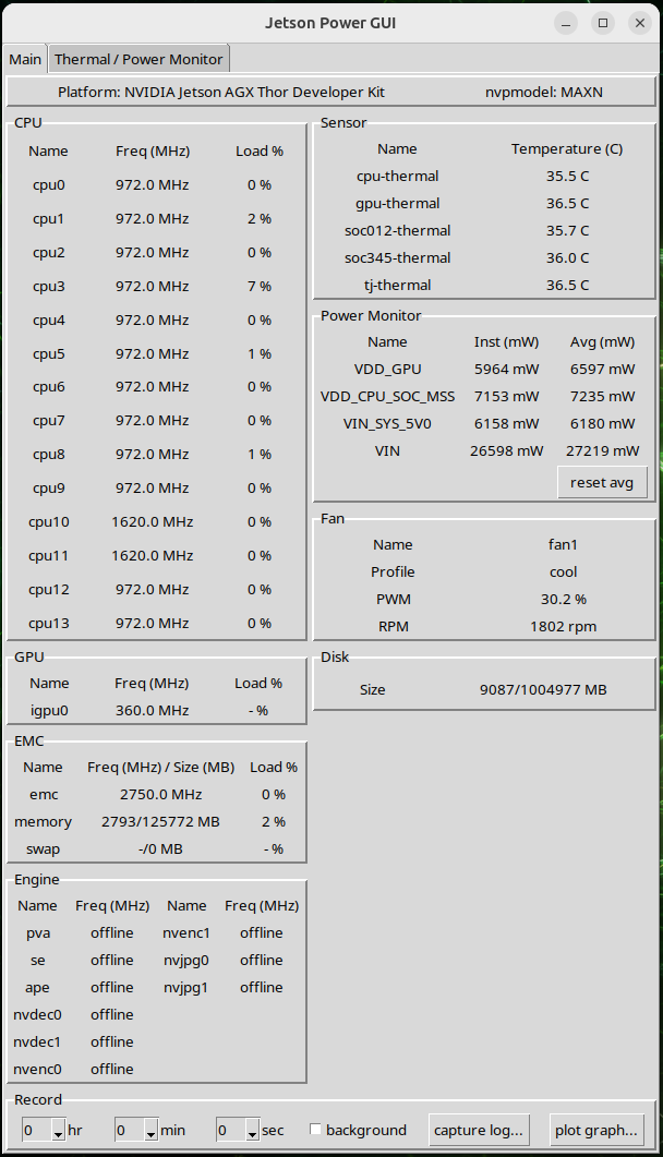 The main tab of Jetson Power GUI