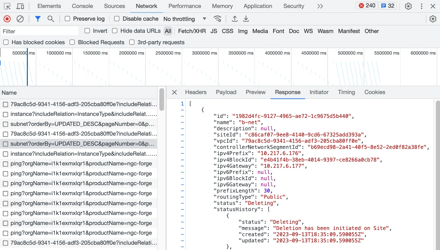 Raw cloud API response in browser developer tools