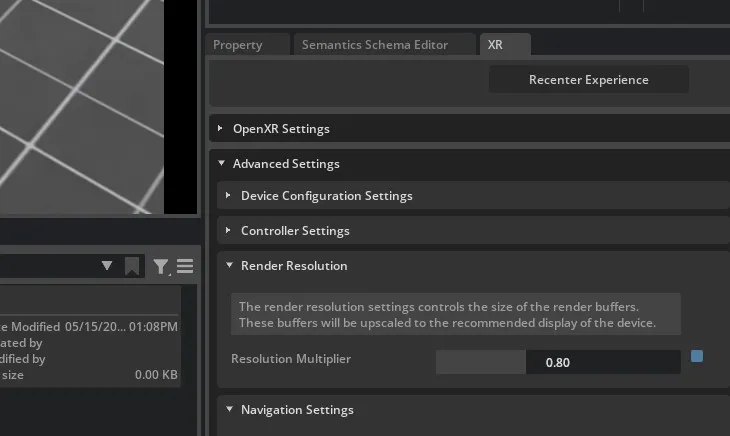 XR Render Resolution slider in the Advanced Settings panel
