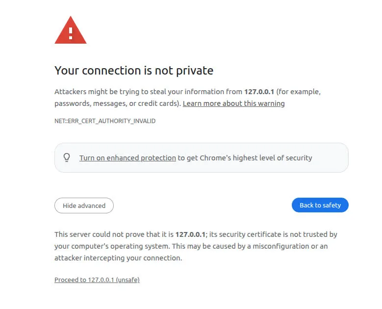 Browser privacy warning for self-signed certificate