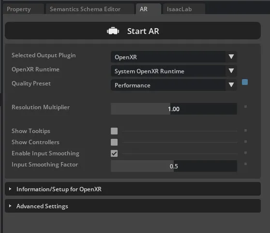 Isaac Sim UI: AR Panel