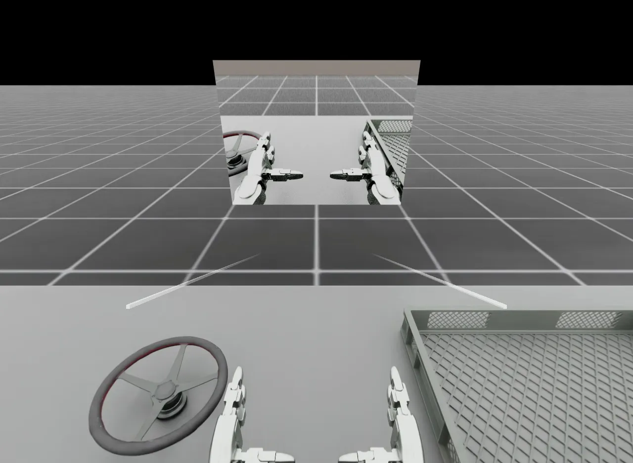 XR teleoperation view with the robot point-of-view camera shown in a picture-in-picture panel