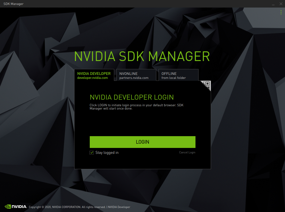 SDK Manager Login Screen
