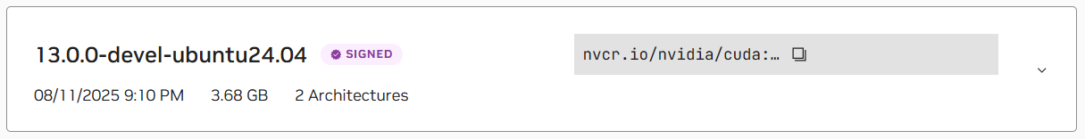NGC Page showing a tag of a container