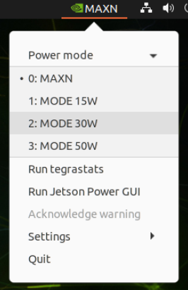 The power mode submenu