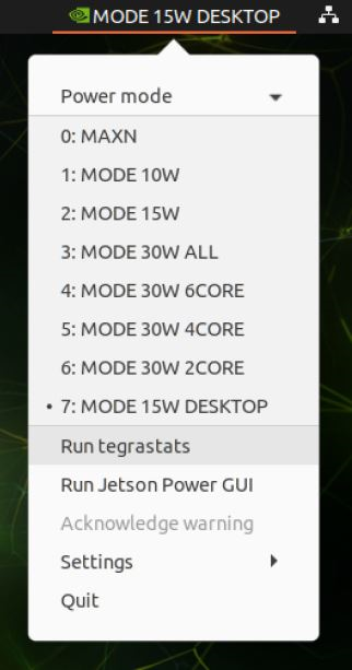 The run tegrastats submenu