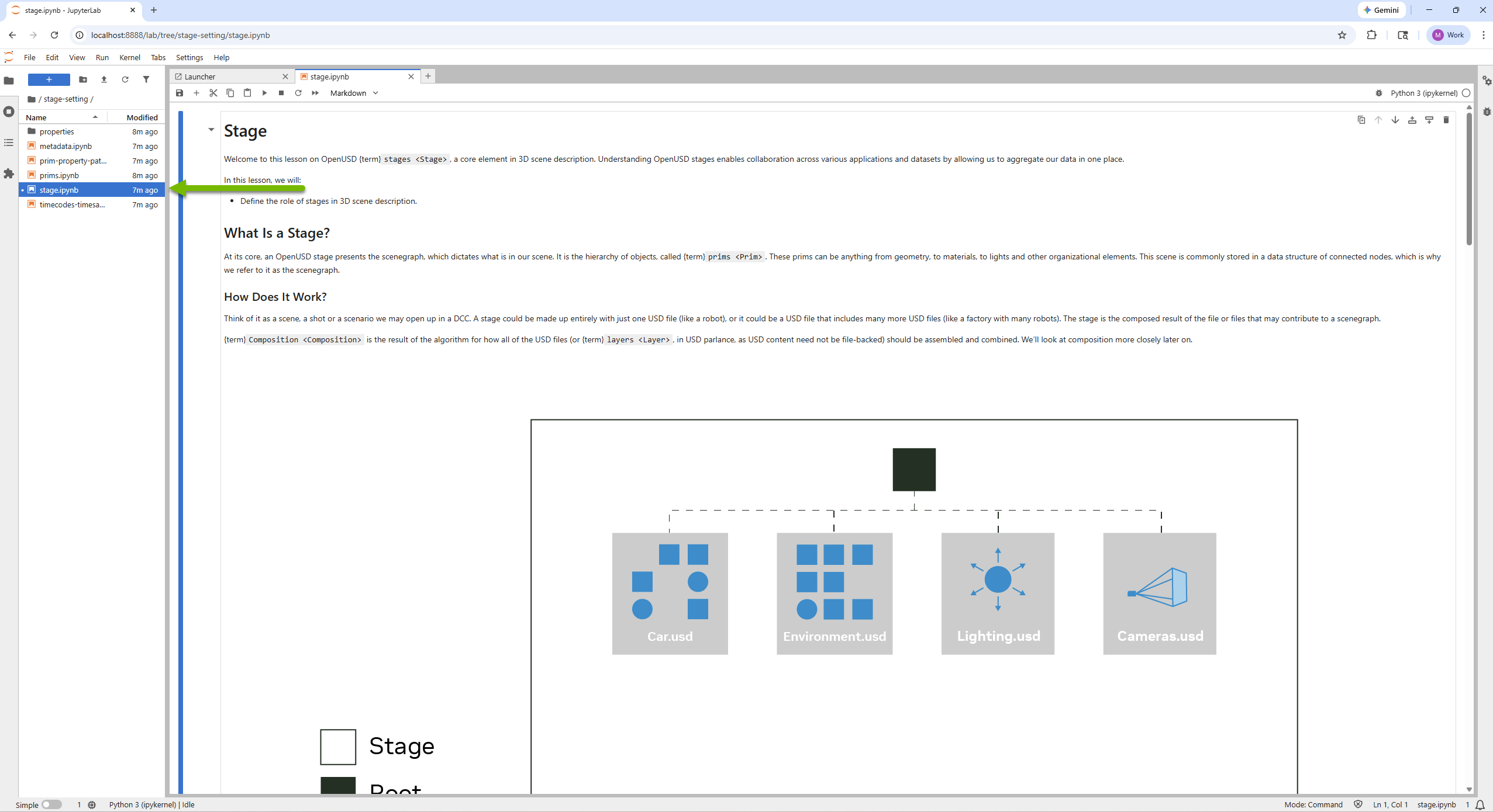 The JupyterLab interface after opening a notebook.
