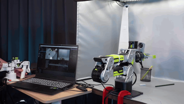 Seeed reBot arm running a sim-to-real VLA pipeline