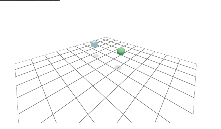 A Viser viewport showing a ground grid with a small blue box and a green sphere positioned above it