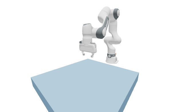 A Franka Emika Panda arm loaded from URDF, standing on the ground plane in its initial home pose in the Viser viewer