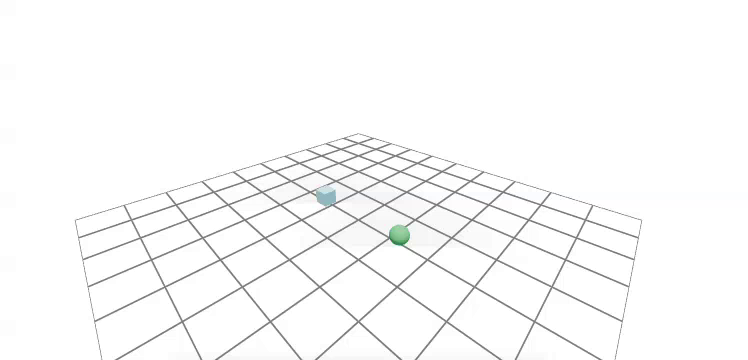 A box and a sphere resting on a ground grid in the Newton viewer