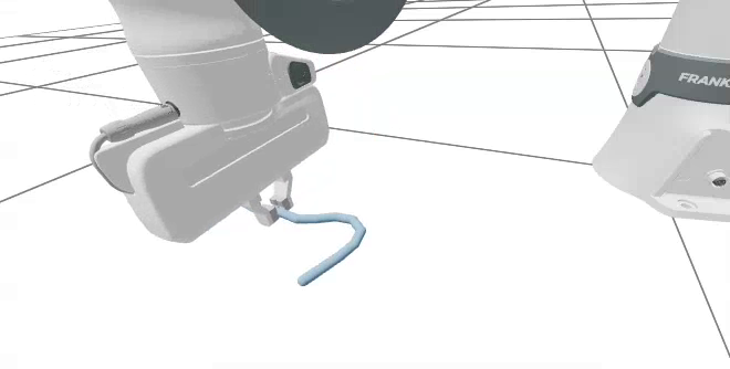 A Franka gripper holding a deformable cable in the Newton viewer