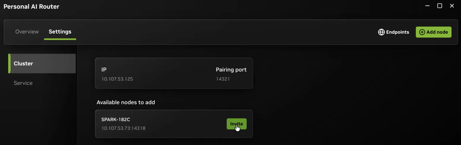 The Add node control in PAIR's toolbar with a discovered system listed.