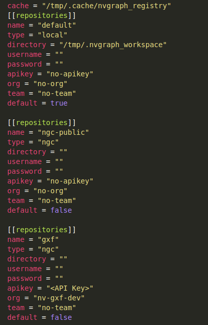 Sample Registry Configuration