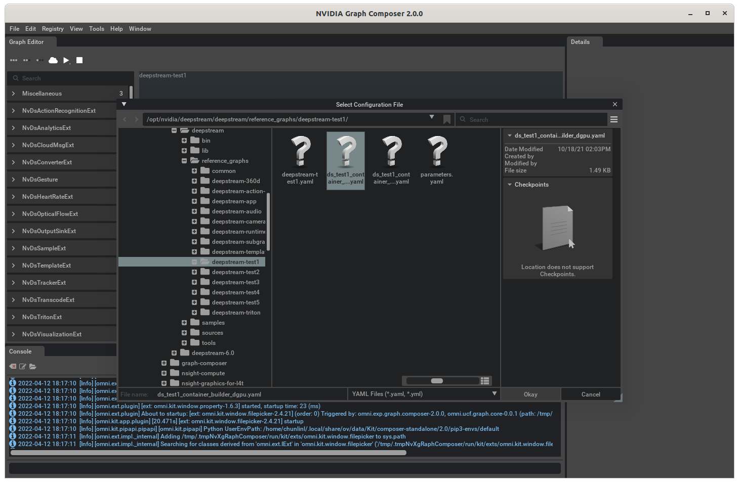 Graph Composer Container Builder Config