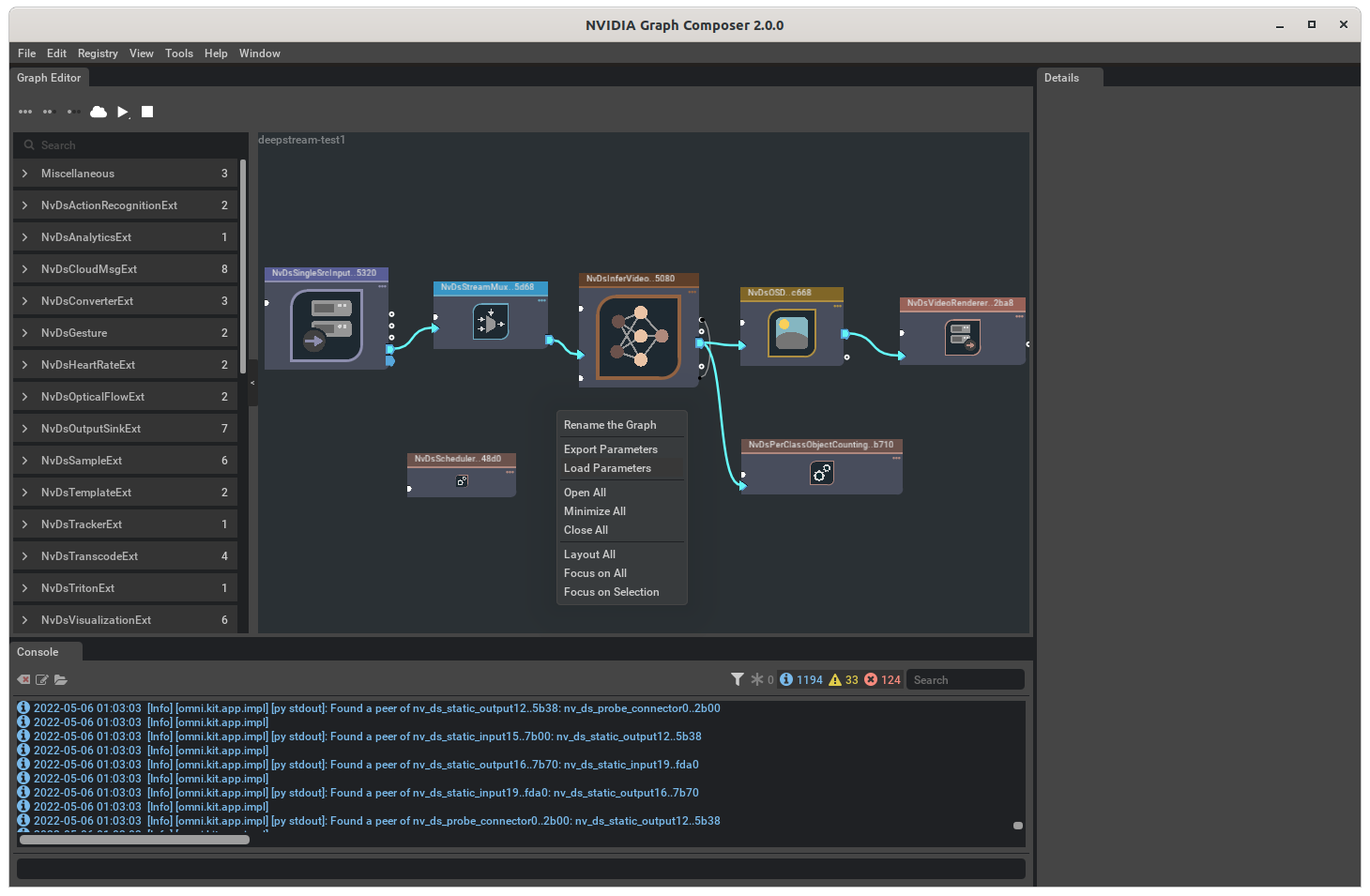 Graph Composer Load Parameters Menu