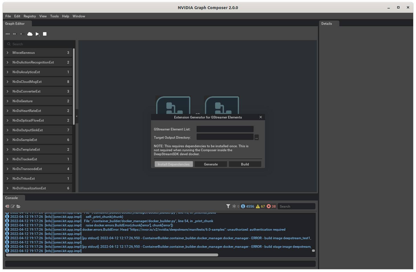 Graph Composer Extension Generator Dialog - Install Dependencies