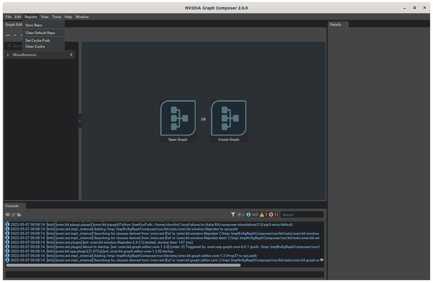 Graph Composer Registry Menu