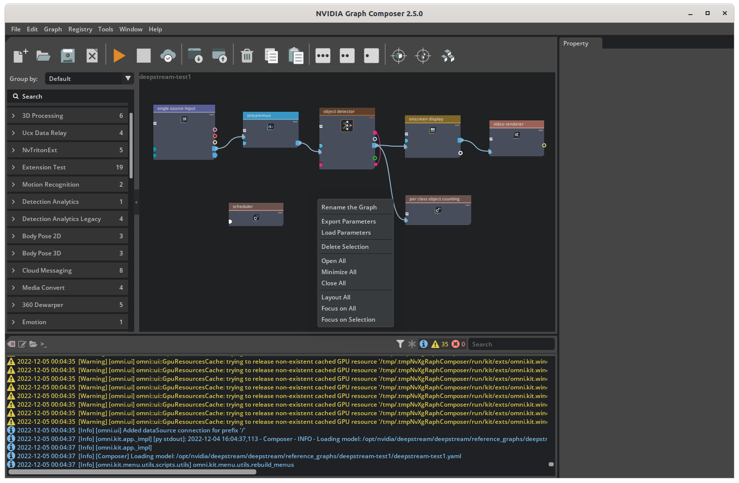 Graph Composer Load Parameters Menu