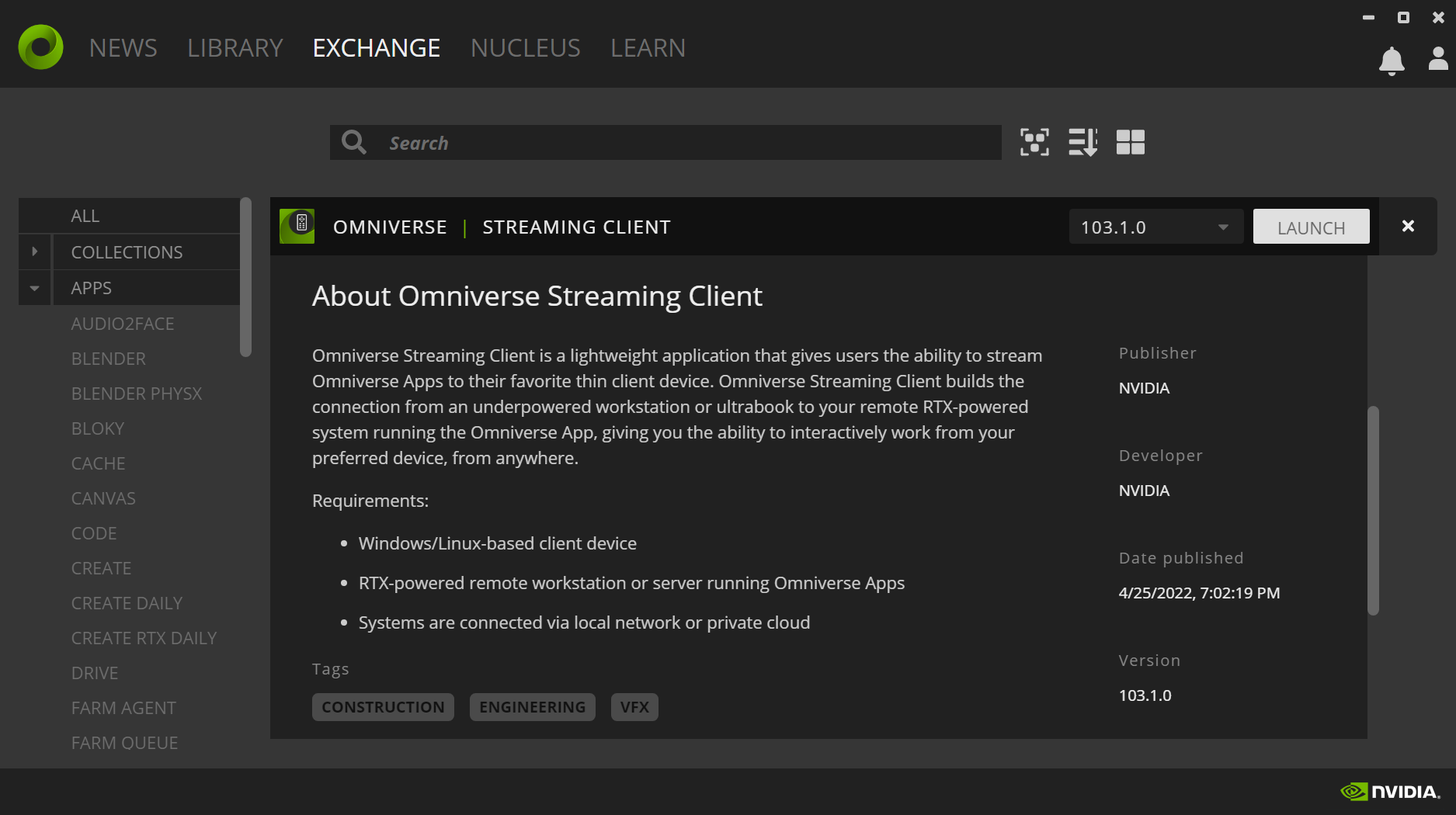 Omniverse Streaming Client Launcher
