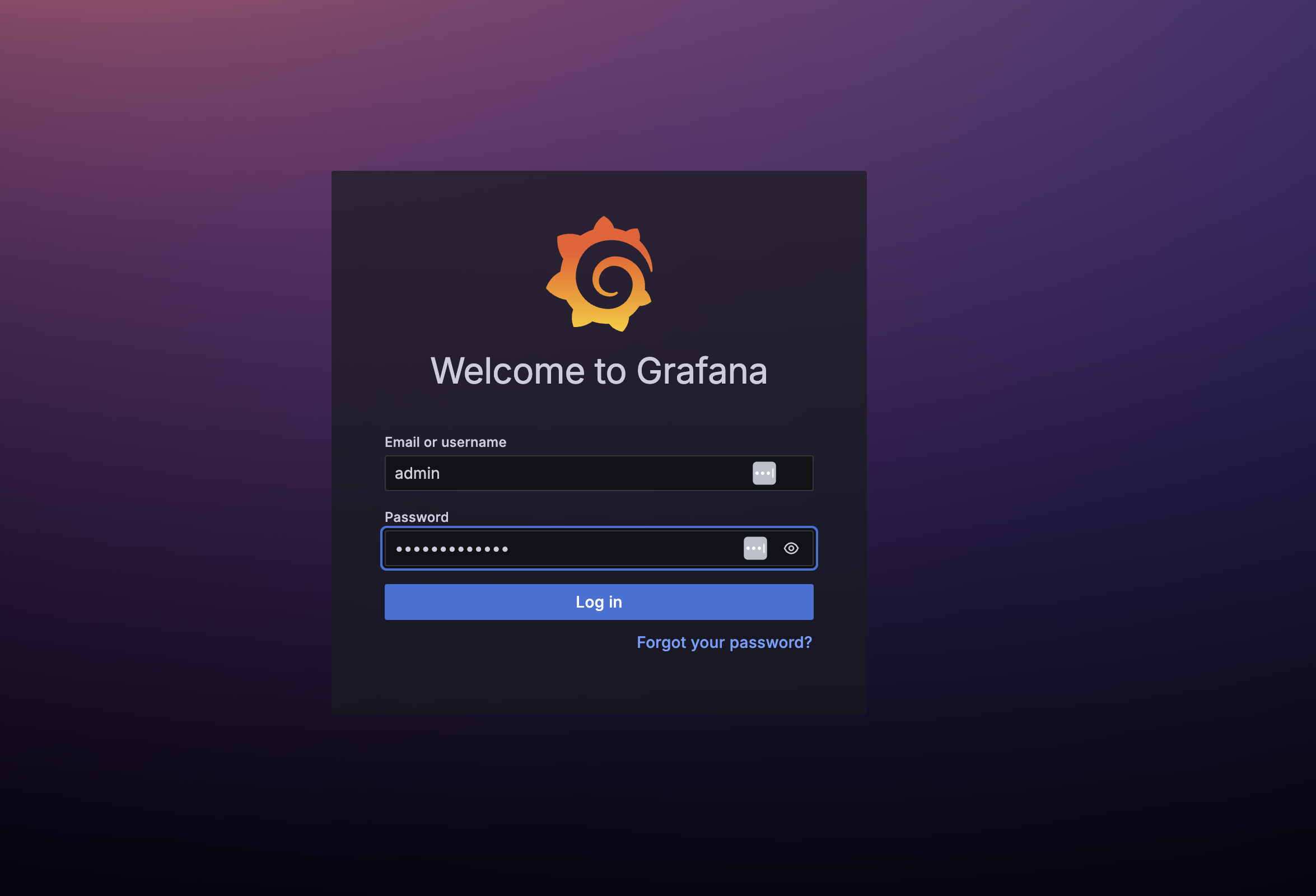 Grafana login screen.