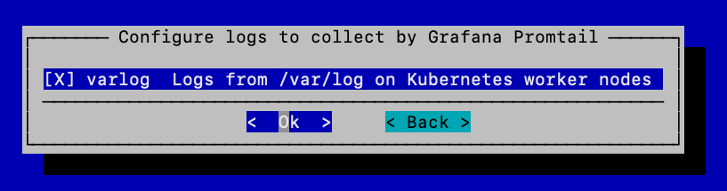 Select the varlog option for Grafana Promtail