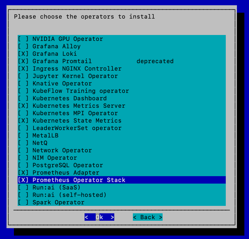 Choose the operators to be installed