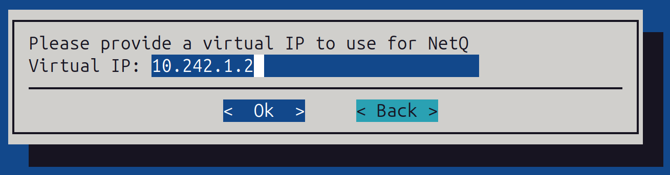 Virtual IP configuration screen for the cluster