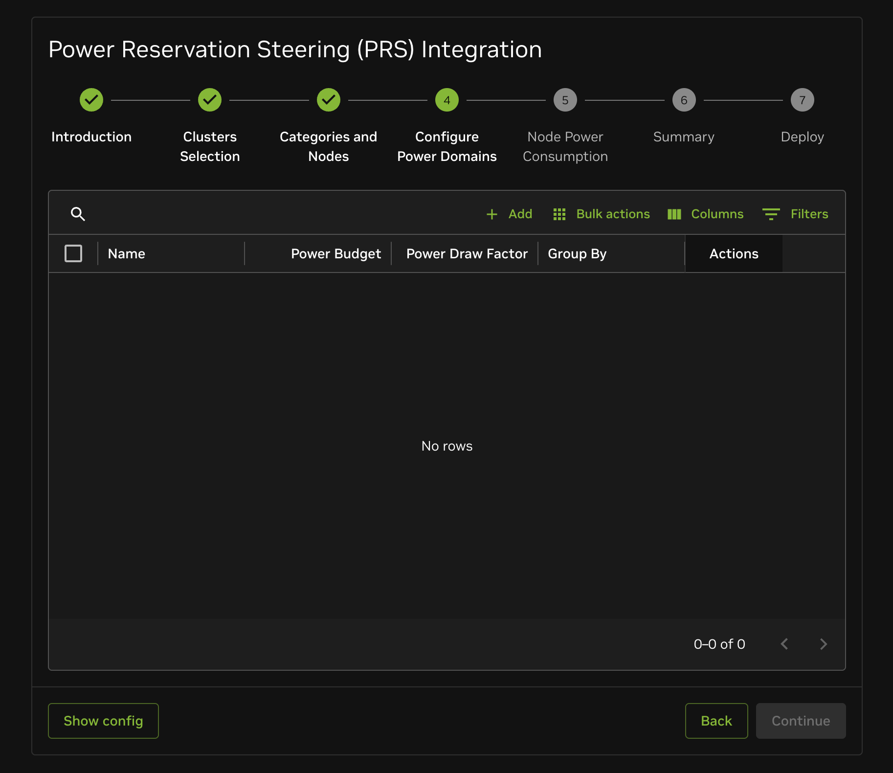 BaseView power domain addition interface showing Add New Power Domain dialog