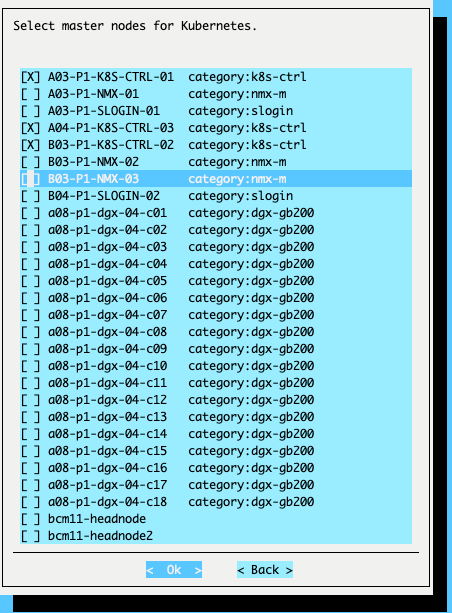 Select at least three K8s control nodes