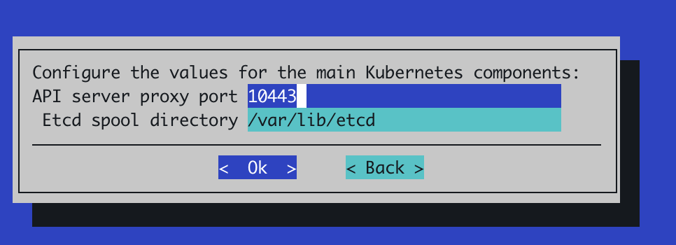 Set the ports as shown below and do not modify the Etcd spool directory