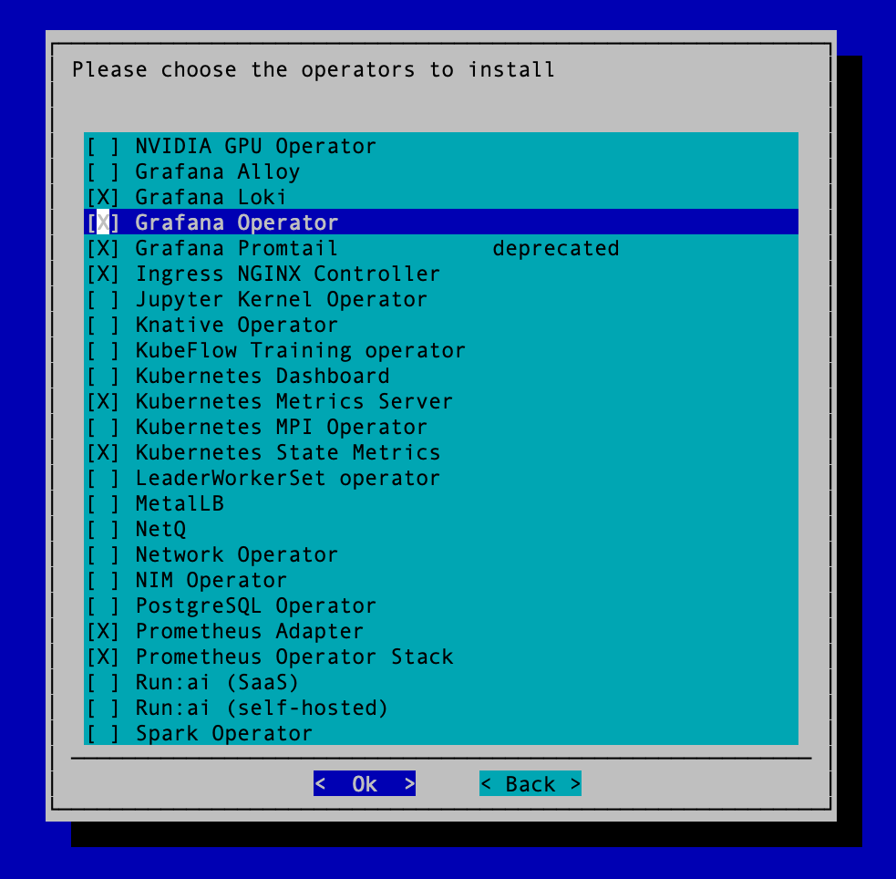 Choose the operators to be installed