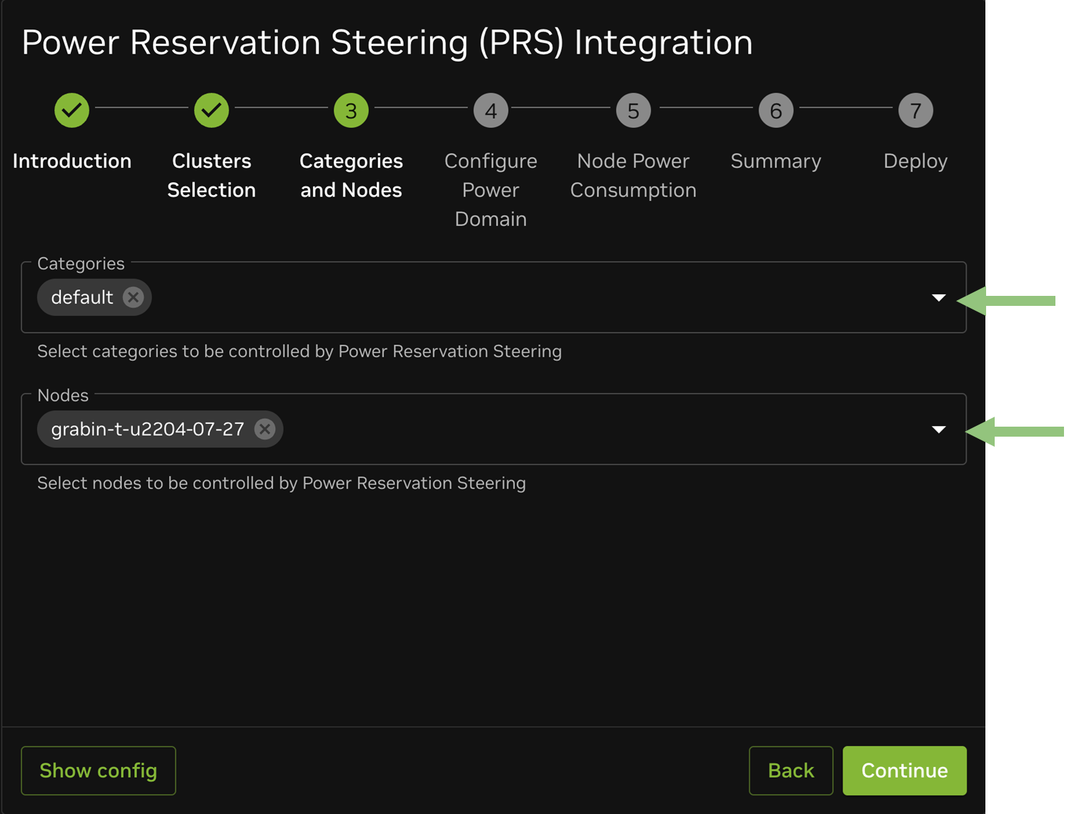 BaseView choose nodes and categories interface showing the option to select nodes and categories
