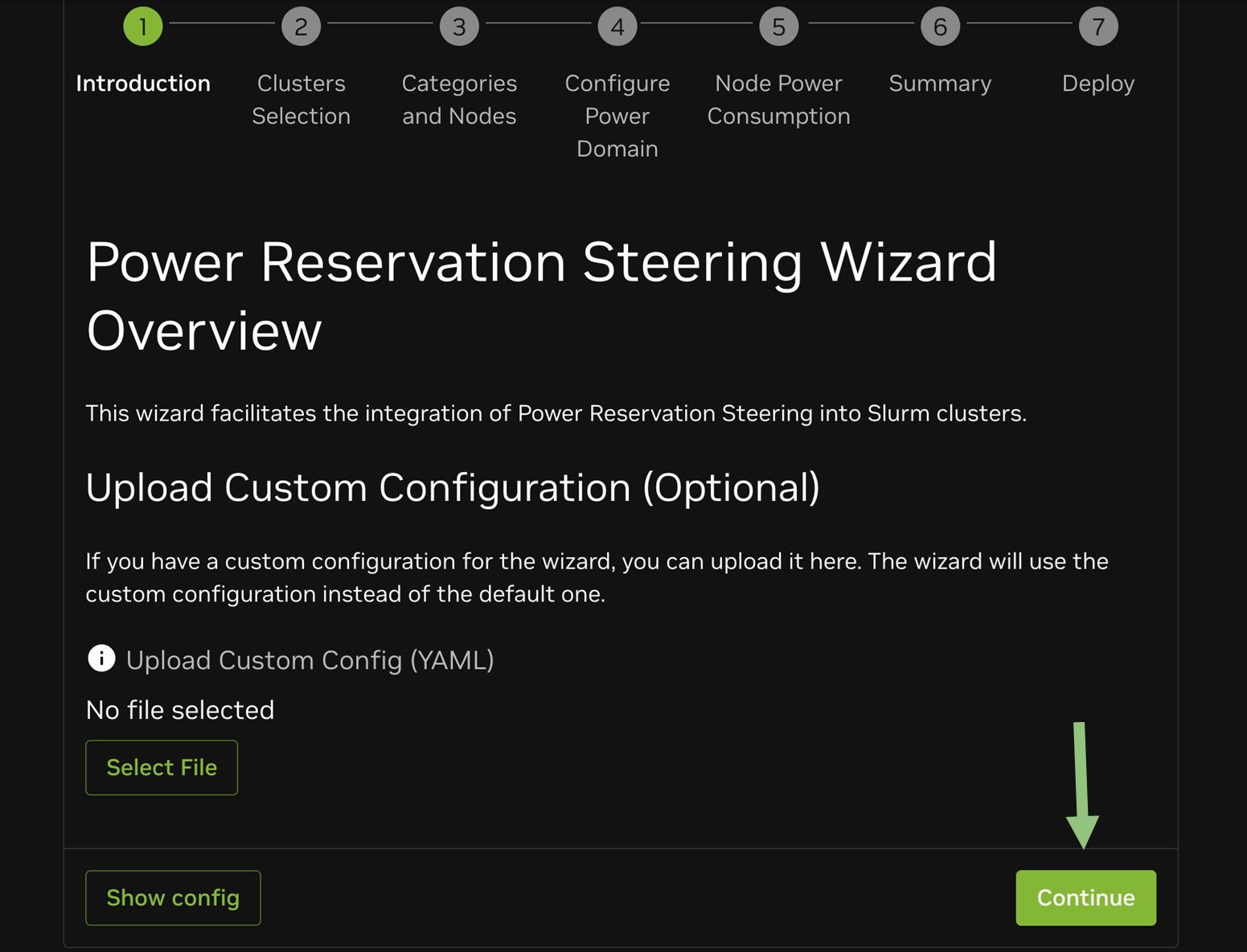 BaseView upload configuration interface showing the option to upload a pre-existing PRS configuration