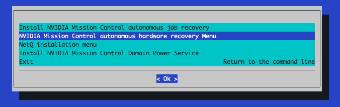AHR TUI Initial Menu
