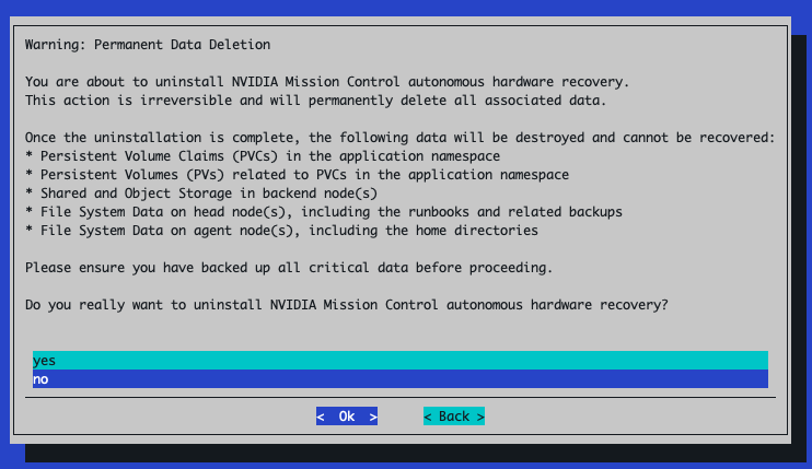 AHR TUI Wizard Uninstall Confirmation
