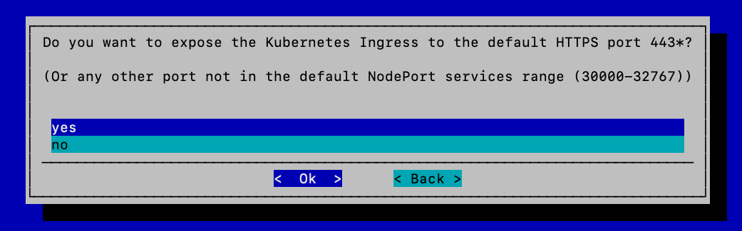 Choose yes to expose the Ingress service over port 443