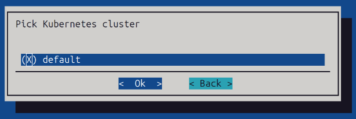 Kubernetes cluster selection screen