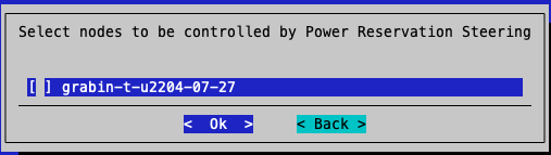 Node selection interface showing specific nodes within chosen categories for PRS management