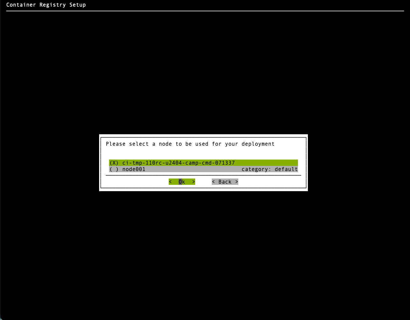 Node used for deployment