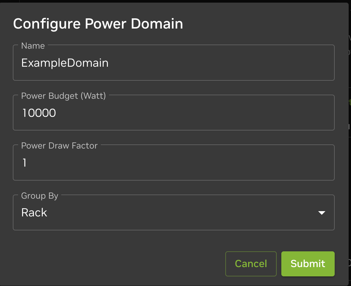 BaseView power domain addition interface showing Add New Power Domain dialog